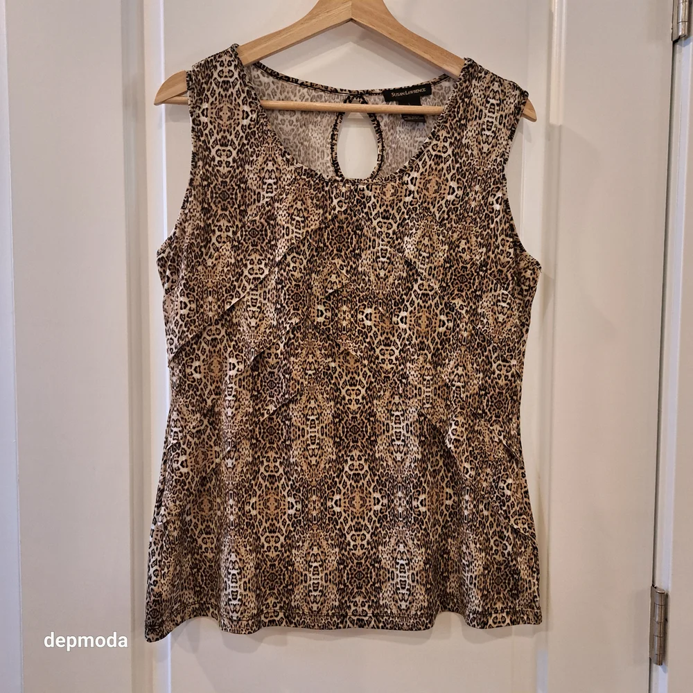 Susan Lawrence sleeveless  Brown Patterned Blouse size L